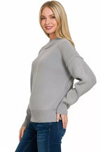 Zenana Womens Sweater Gray Wide Neckband Drop Shoulder Pullover ef5c1f3f-0a62-444c-89e2-dacb7b281b6e-Max-Origin Trendsi