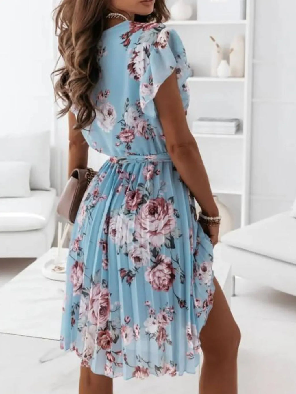 Floral Ruffle Dress Surplice Ruffled Cap Short Sleeve Tied Waist ef5dfb68-4d9d-447b-b80d-70087090f6ee-Max-Origin Trendsi