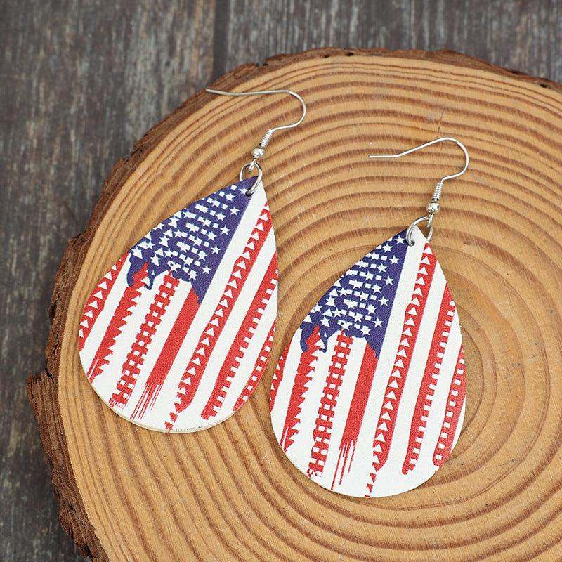 Earrings US Flag PU Leather Teardrop Shape Drop Earrings ef686015-016a-4d60-8a35-9f4a57155179-Max Trendsi
