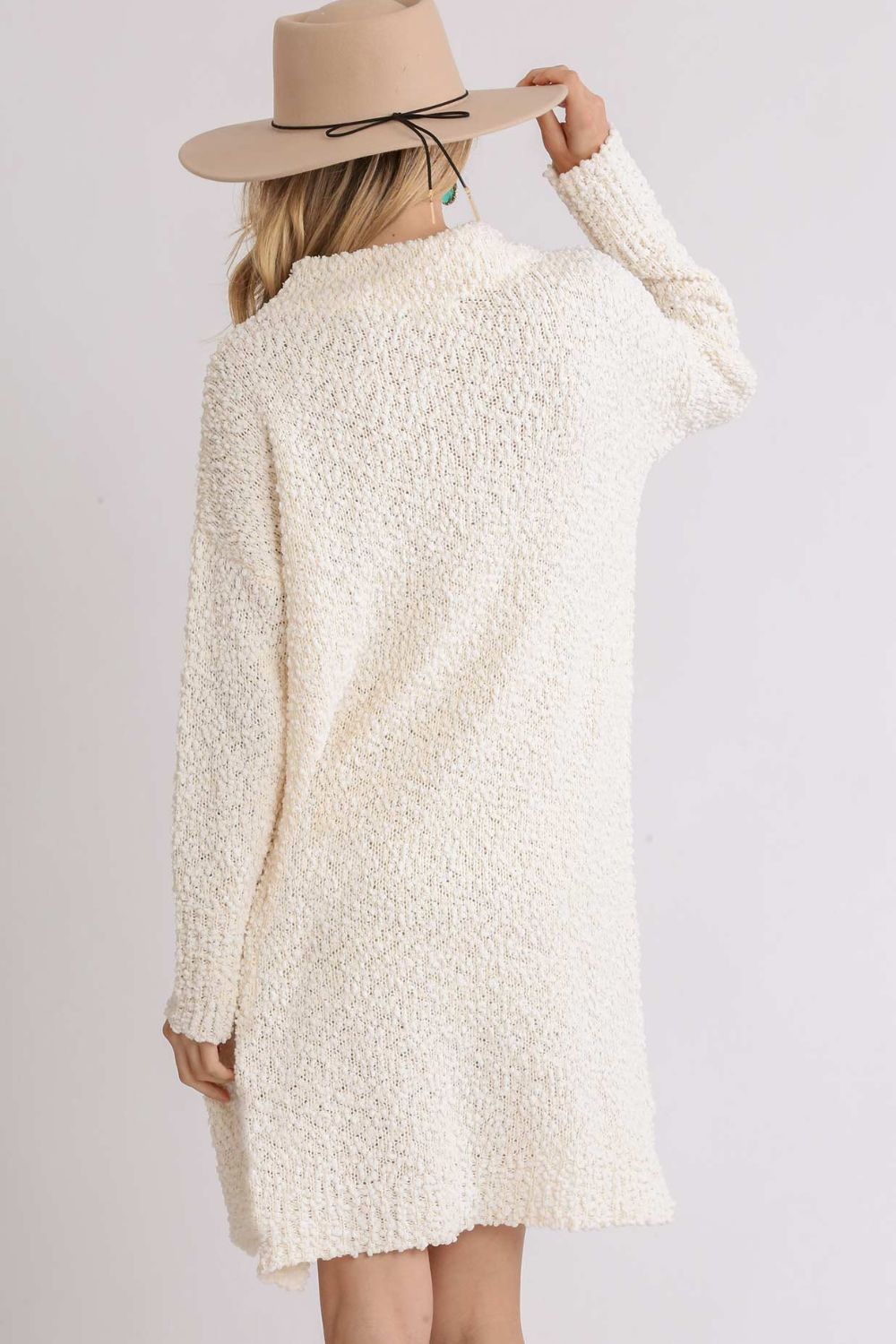Umgee Sweater Dress Mini Boucle Knit Long Sleeve High Low Side Slit ef7a6e3b-4708-496a-9919-3f09b43d1640-Max Trendsi