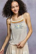 POL Embroidered Floral Square Neck Knit Cami