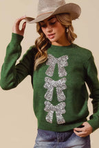 SO ME Womens Christmas Sweater Green Sequins Bow Ribbon Embellished ef87b65a-1008-44e3-b0af-6f800b248cd3-Max-Origin Trendsi