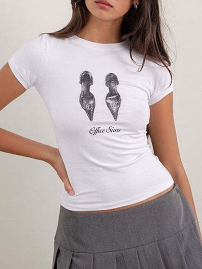 Women's T-Shirts Classic Round Neck Short Sleeve Printed Top Tees Dark Gray ef88d268-0dad-42c9-be9c-9d54f72b8366-Min Trendsi