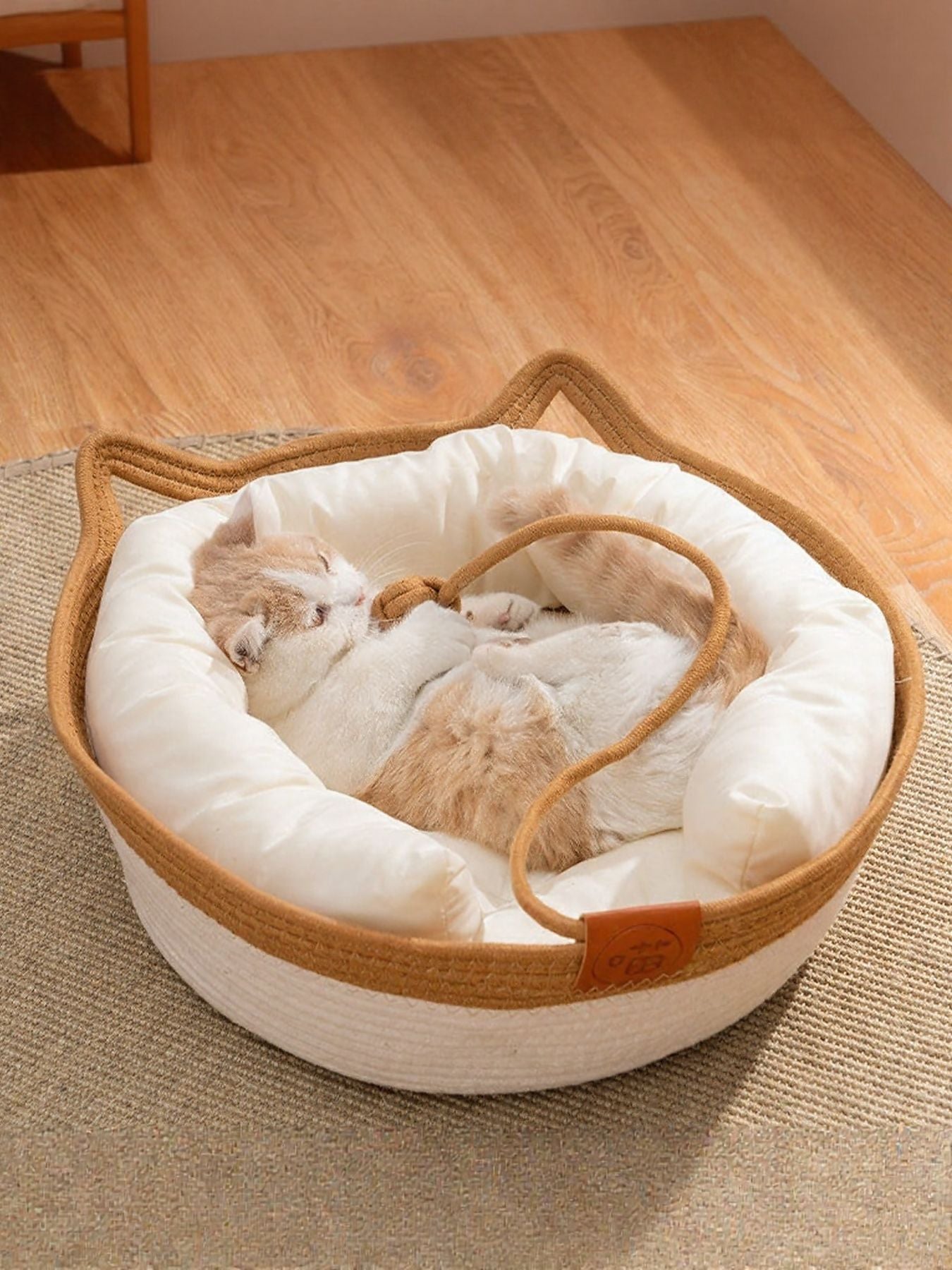 Cat Ear Woven Pet Nest - Foldable Cozy Bed for Small to Large Pets