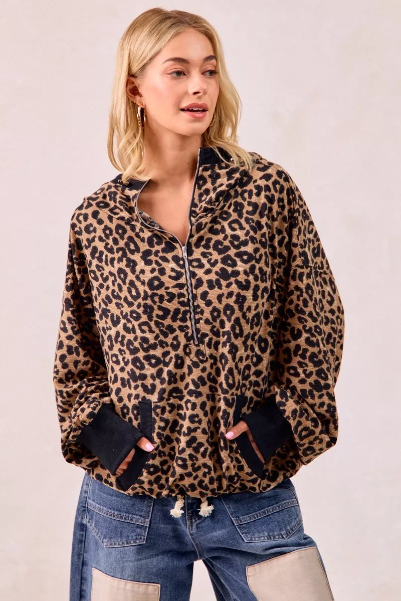 BiBi Leopard Print Hoodie Womens Waffle Half Zip Up With Pockets ef9acd2ea0b9487a91eb3a424140eda7-Max-Origin Trendsi