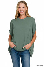 Zenana Womens Knit Top Drop Shoulder Short Sleeve Oversized Ash Jade efa0d545-410d-44eb-8a6c-96b8133dd05b-Max-Origin Trendsi