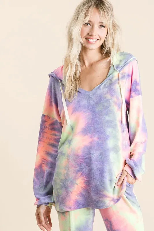 BiBi Activewear Set Tie Dye Hoodie Long Sleeve French Terry Top and Sweatpants