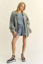 Davi & Dani USA Denim Women Gray Jacket Exposed Seam Zip Up Waffle-Knit efa5f97d-71af-4072-a9a1-d186b16c3fd4-Max Trendsi