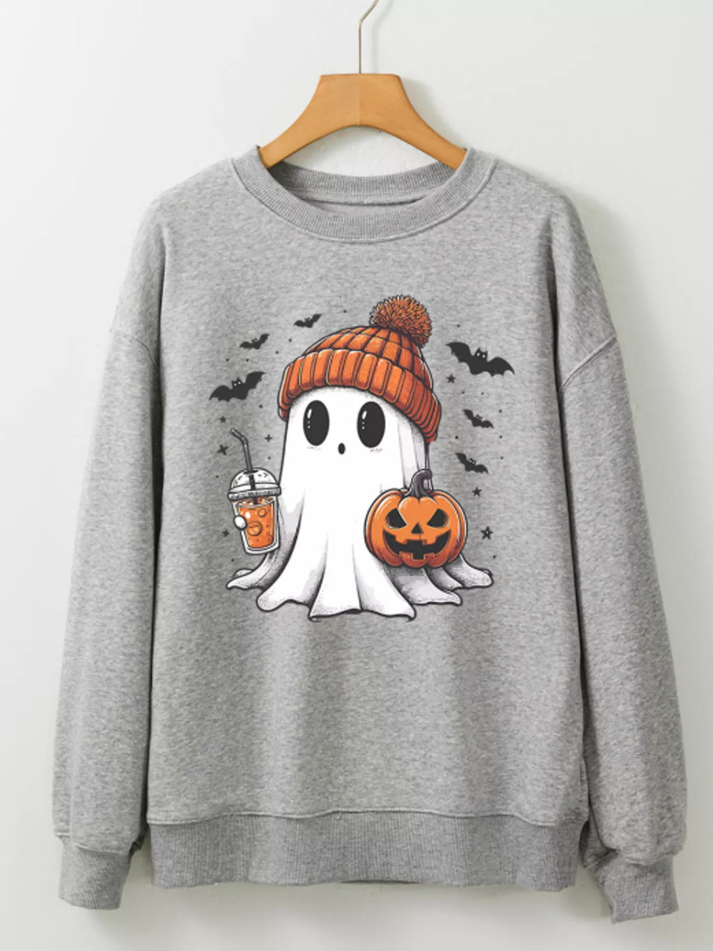 Halloween Women's Sweatshirt Ghost Gray Round Neck Long Sleeve Top efac7268ad494f1482ed0baabb916d20-Max-Origin Trendsi
