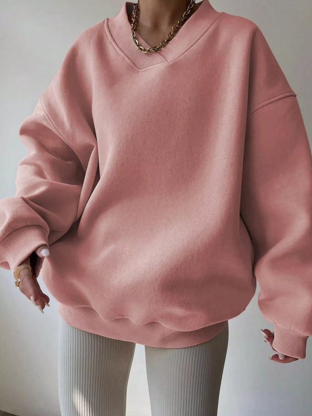 Women's Sweatshirt Dropped Shoulder Long Sleeve Oversized Pullover Pink efbaa47ff4f74fba8d020ea8c0ea80f3-Max-Origin Trendsi