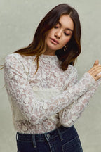 SO ME Womens Blouse Lace Off White Long Sleeve 3d Effect Floral Layering Top efbad0faa0564e77b1dfa8f5eff4a368-Max-Origin Trendsi