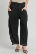 Umgee USA Women Black Pants Linen Cotton Elastic Waist Baggy with Pockets Black efc53eeb-d6b4-4c74-8369-ad820336ff72-Max Trendsi