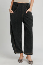 Umgee USA Women Black Pants Linen Cotton Elastic Waist Baggy with Pockets Black efc53eeb-d6b4-4c74-8369-ad820336ff72-Max Trendsi
