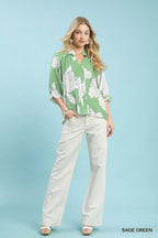 Umgee Womens Blouse Green Peony Illustration Print Flounce Short Sleeve Top efd1e846-511b-4671-83b2-8ed714b56e0b-Max-Origin Trendsi