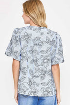 Umgee Blouse Floral Pastel Blue Print Puff Short Sleeve Casual Top efd2c7f9-acf9-470c-988c-86f024fcf498-Max-Origin Trendsi