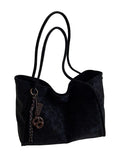 Elegant Solid Color Large Suede Shoulder Bag - Classic and Versatile
