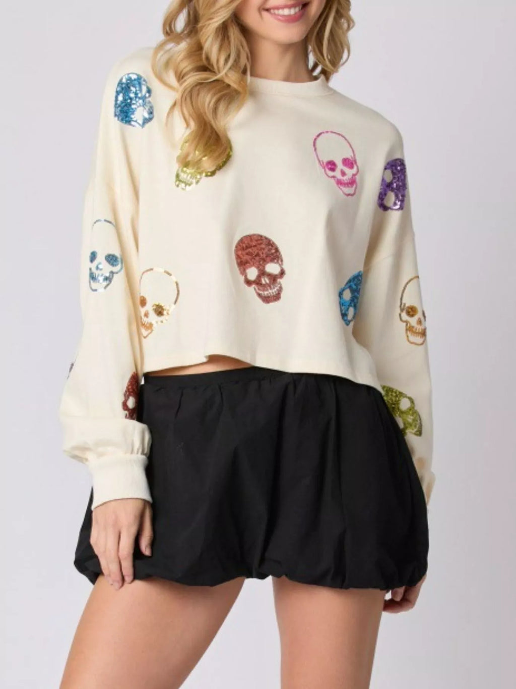 Women's Sweatshirt Sequin Skull Long Sleeve Pullover efe43e7b-0d63-42c1-b2e2-03d56b200d7d-Max-Origin Trendsi