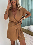 Women's Romper Surplice Bow Tie Waist Short Sleeve Collared Jumpsuit efee9a88-d189-4d33-89ab-dda3638e6edb-Max-Origin Trendsi