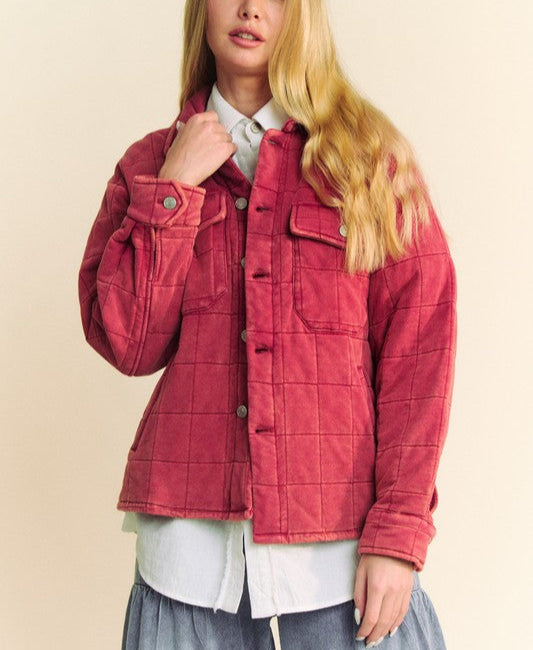 Davi & Dani Quilted Shacket Plaid Button Down with Chest Pockets Long Sleeve Brick eff94606-fc7a-4e4d-9eca-c4e6e1ddc43e-Max Trendsi