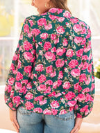 Women's Blouse Floral Pink Printed Tassel Tied Collar Puff Long Sleeve Top f002475e-e826-414b-9b7b-9caf8b19fd7f-Max-Origin Trendsi