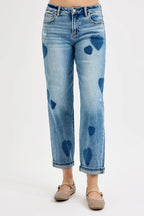 RISEN Women's Jeans Mid Rise Fit-boyfriend Heart Shade Light Washed Denim f00d0596d1474877980885612fdeb091-Max-Origin Trendsi