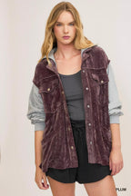 Umgee Womens Hooded Chenille Jacket Plum Gray Contrast Long Sleeves f012b6af-1fcf-4ac2-855f-657aa3f91133-Max-Origin Trendsi
