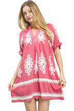 Umgee Two-Tone Border Print Mini Dress