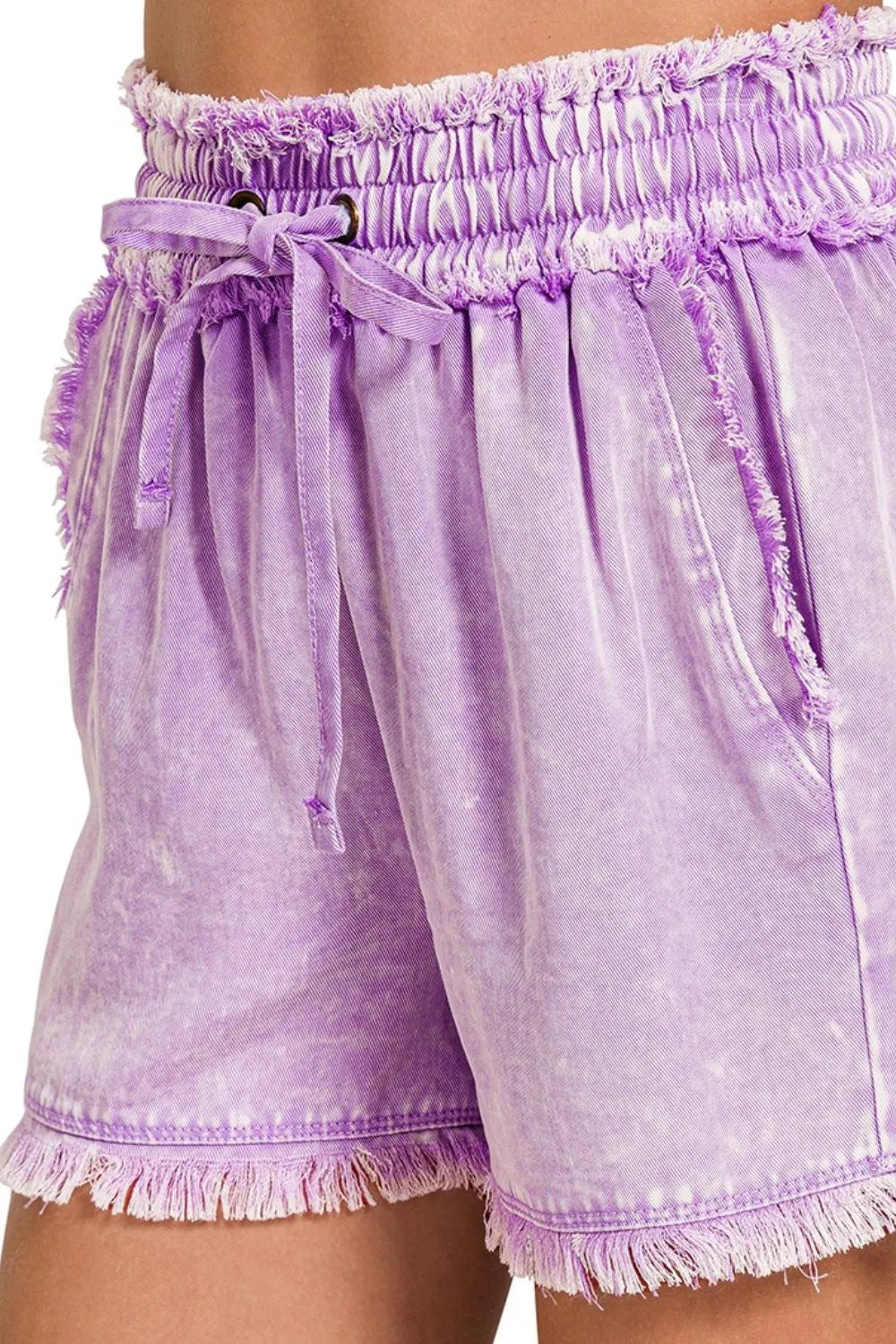 Zenana Shorts Lavender Mineral Frayed Hem Washed Tencel Raw Hem f04619e0-0b5c-4633-aa72-f4725f0a36b0-Max-Origin Trendsi