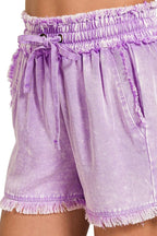 Zenana Shorts Lavender Mineral Frayed Hem Washed Tencel Raw Hem f04619e0-0b5c-4633-aa72-f4725f0a36b0-Max-Origin Trendsi