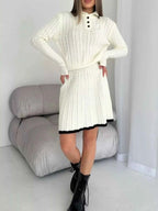 Cable Knit Long Sleeve Top and Skirt Sweater Set