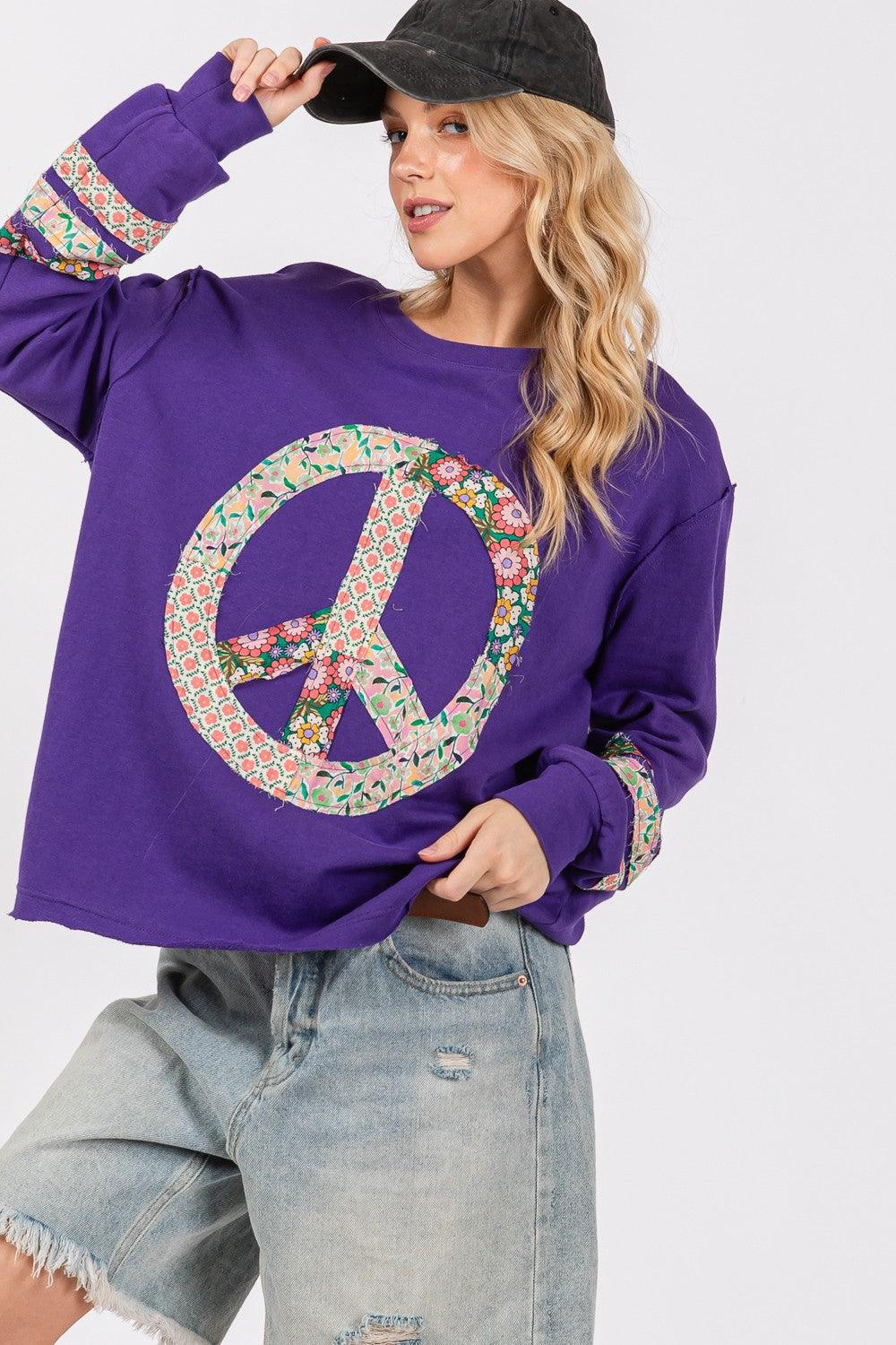 SAGE+FIG 100% Cotton Blouse Peace Sign Applique Blueberry Patch Long Sleeve Top f0499882-6204-43dc-98d6-3683ec9202f5-Max Trendsi