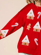 Christmas Women's Sweatshirt Gingerbread House Sequin Pullover f0514f6d-35f2-427a-8274-b16a837f4874-Max-Origin Trendsi