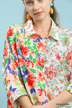 Umgee Womens Shirt Orange Mixed Floral Oversized 3/4 Sleeve Top f051ec7d-e8c7-4a9a-83f9-0e46f8b9cacf-Max-Origin Trendsi