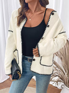 Women's Jacket Cream Contrast Trim Button Up Pocketed Outwear f053554e-9186-4159-a54f-844caf38483d-Max-Origin Trendsi