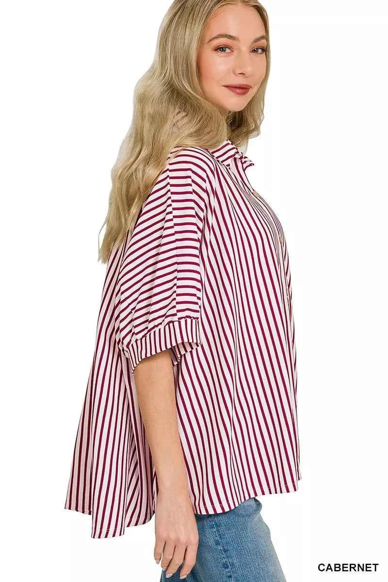 Zenana Oversized Stripe Button Down Shirt