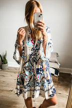 Floral Mini Dress Notched Buttoned Three-Quarter Sleeve Ruffle Short f0614e74-3bee-4b37-affc-dbc914b3025f-Max Trendsi