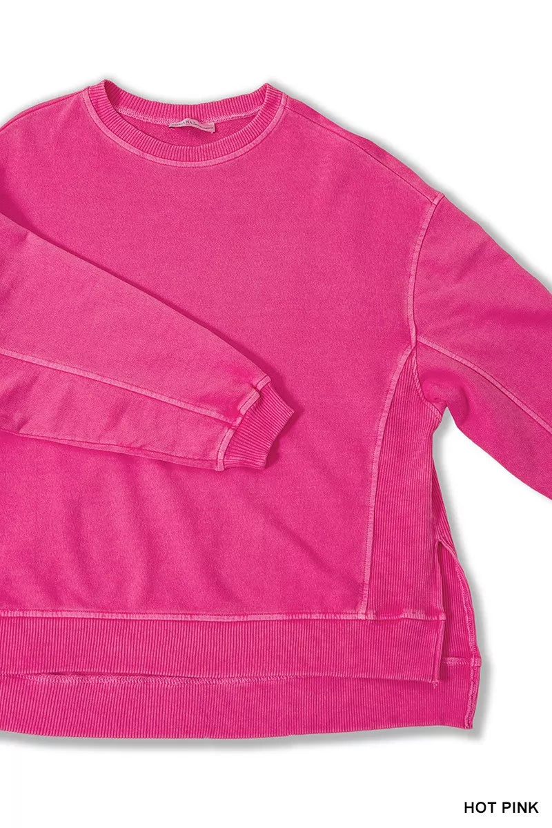 Zenana Womens Sweatshirt Hot Pink French Terry Pigment Dye & Enzyme Wash f06b392f41c34f629377437f5437152f-Max-Origin Trendsi