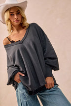 BiBi Womens Sweatshirt Ash Black Mineral Washed French Terry Oversized Top f071a5f5975b461781e60393efdce63a-Max-Origin Trendsi
