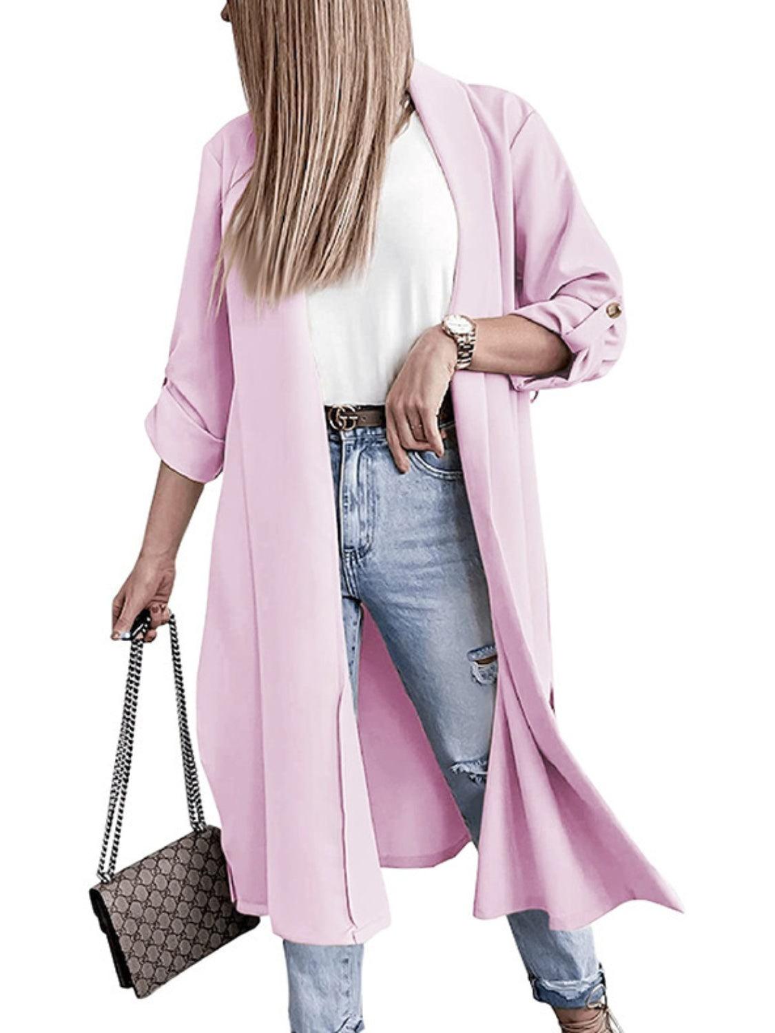 Trench Coat Slit Open Front Roll-Tab Sleeve Outwear f073673f-eda3-47f0-bf99-378fea18fdf6-Max Trendsi
