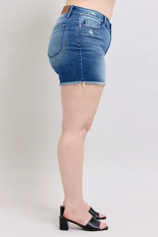 Judy Blue V-Front Denim Shorts with Shield Pockets Medium Washed f0887f00-24d8-4e01-903f-01780cf8aa87-Max-Origin Trendsi