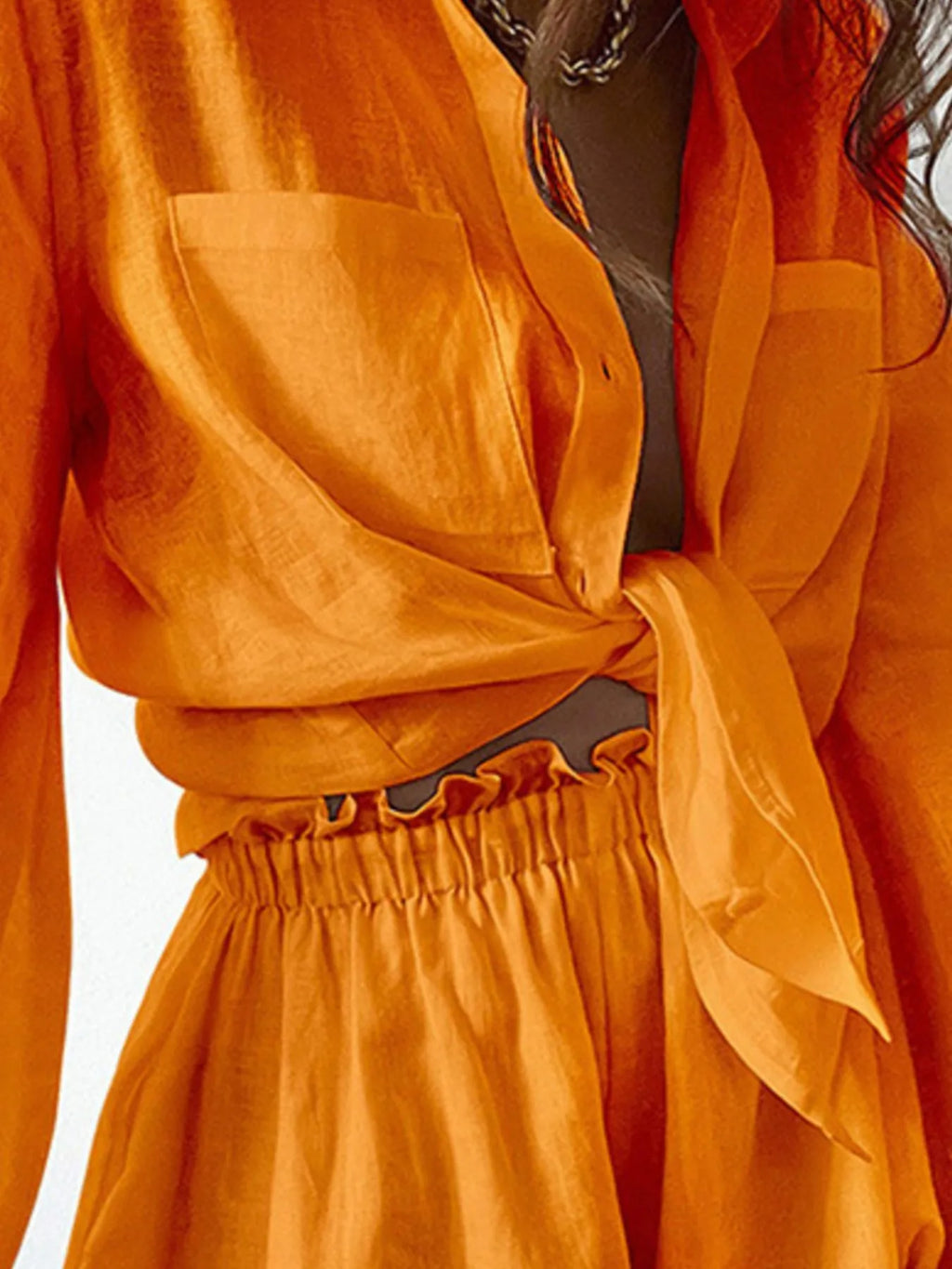 Women's Outfit Set Shirt Balloon Long Sleeve Top and Shorts Lightweght f09a0594-3778-41d0-8c57-ed2e68f6845b-Max-Origin Trendsi