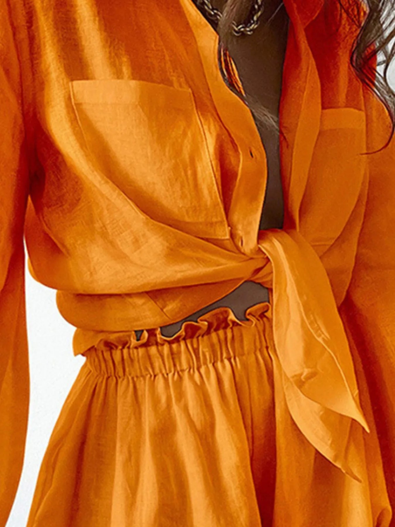 Women's Outfit Set Shirt Balloon Long Sleeve Top and Shorts Lightweght f09a0594-3778-41d0-8c57-ed2e68f6845b-Max-Origin Trendsi