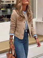 Women's Jacket Pocketed Row Hem Golden Button Long Sleeve Single Breasted Camel f09ccc1e-89d1-48fc-b656-d6d2ffadd5f9-Max Trendsi