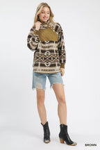 Umgee Womens Sweater Brown Aztec Print Sherpa High Neck Snap Pullover f0bd1cb5-8d65-4d55-abac-7df044d0cc30-Max-Origin Trendsi