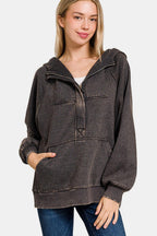 Zenana Hoodie Acid Wash Ash Black Fleece Kangaroo Pocketed Ash Black f0bd9ffc-e3fb-4055-8fd1-f0e2d4178ac5-Max Trendsi