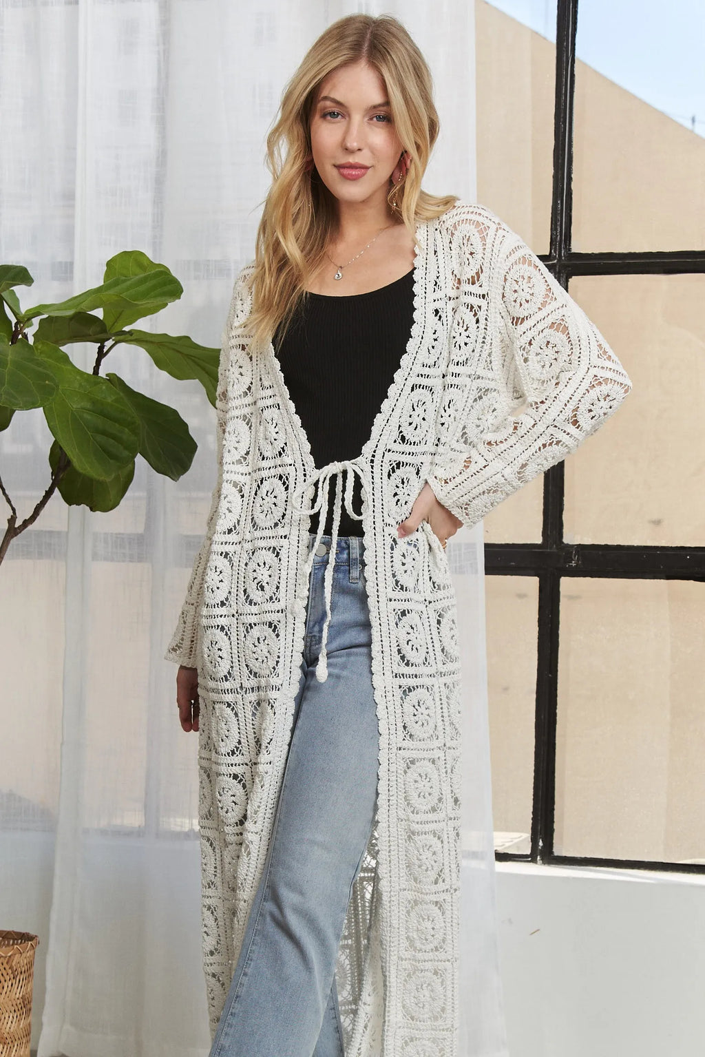 ADORA Cardigan Cotton Crochet Elastic Ivory Long Sleeves Tied f0c5455bd89d4b92b699e7bf9c73ab32-Max-Origin Trendsi