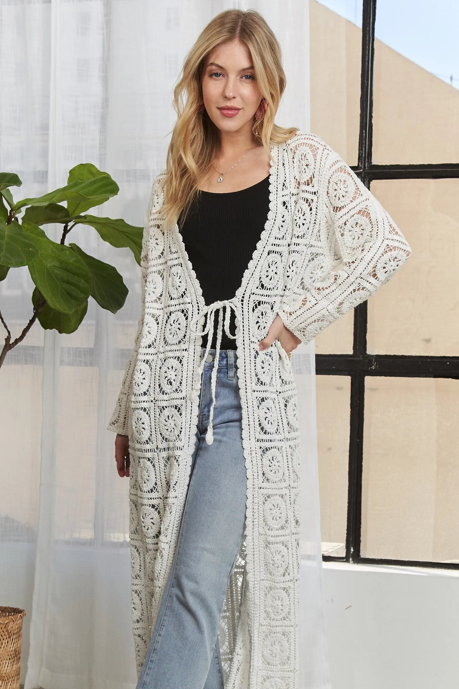 ADORA Cardigan Cotton Crochet Elastic Ivory Long Sleeves Tied f0c5455bd89d4b92b699e7bf9c73ab32-Max-Origin Trendsi