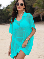 Cover-Up Dress Hollow Out Collared Neck Short Sleeve Sheer Openwork f0dc6d86-cd3d-4524-8701-0023d24a8167-Max Trendsi