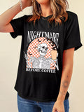 Halloween Skull Women's T-shirt Black Checkerboard Graphic Round Neck Tee Black f0f228da8cde4110b30f96c7954c0b65-Max-Origin Trendsi