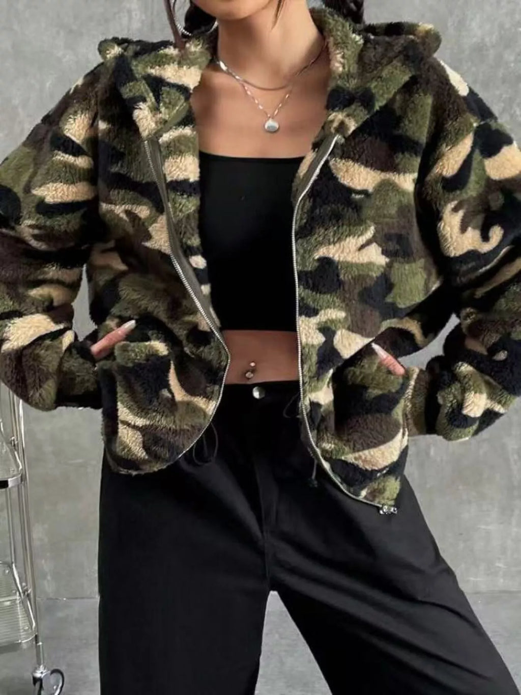 Womens Jacket Camo Print Fuzzy Zip Up Outerwear f0f9513c538d4c0191baf8900eee4b9d-Max-Origin Trendsi